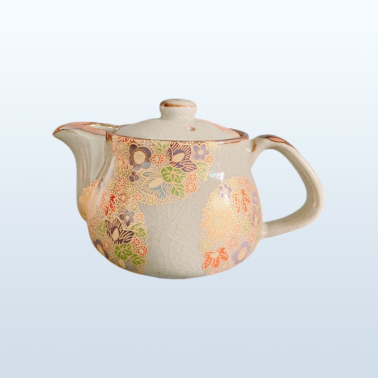九谷燒|綠底金色花叢茶壺250ml